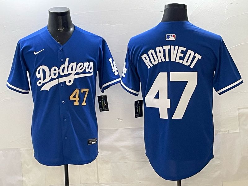 Men 2025 Los Angeles Dodgers #47 Rortvedt Blue Game Nike MLB Jersey style 002->los angeles dodgers->MLB Jersey